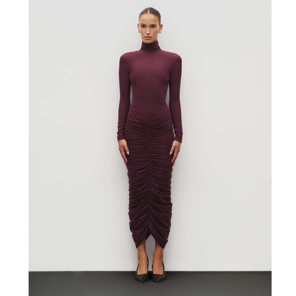 NWT Heiress Beverly Hills THE RUCHED MAXI DRESS | Size: S | Color: Mauve Wine